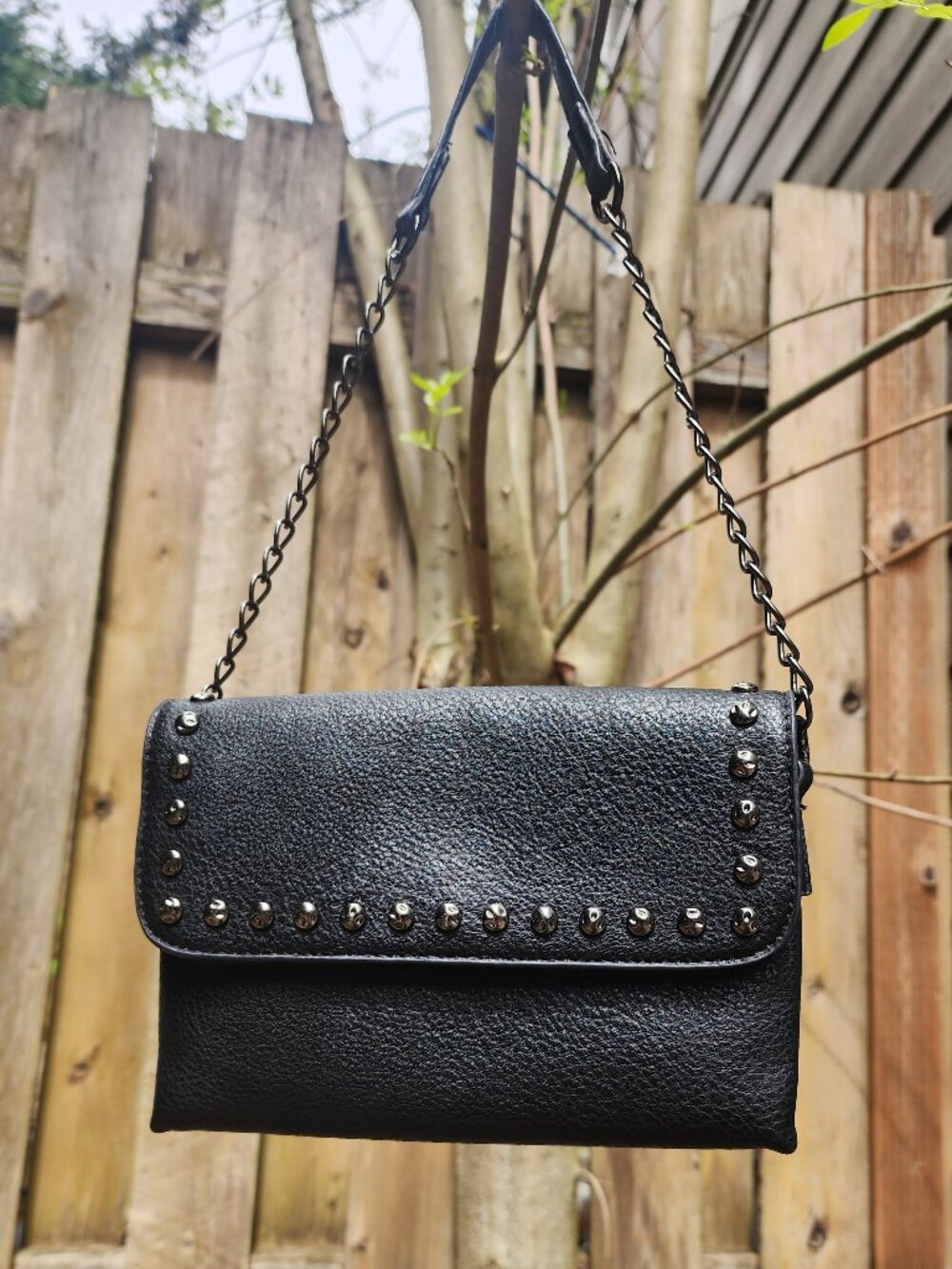 Sam & Hadley EUC Women's Black studded slim shoulder bag